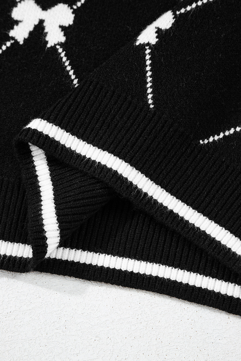 Black Preppy Vibes Bow Print Zipped Collar Sweater Tee - loveforevers