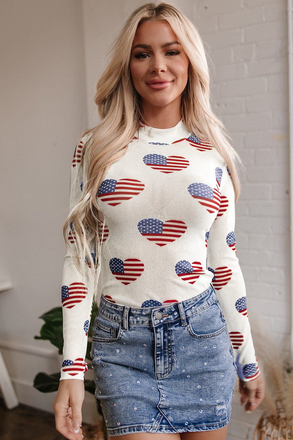 White Americana Glitter Mesh Long Sleeve Bodysuit - loveforevers