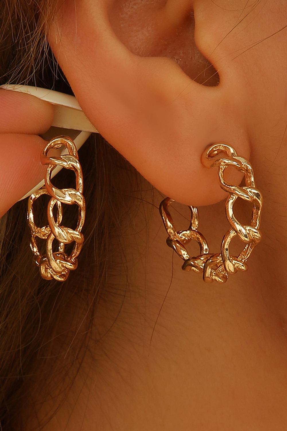 Gold Alloy Plated Round Hoop Chain Stud Earrings - loveforevers