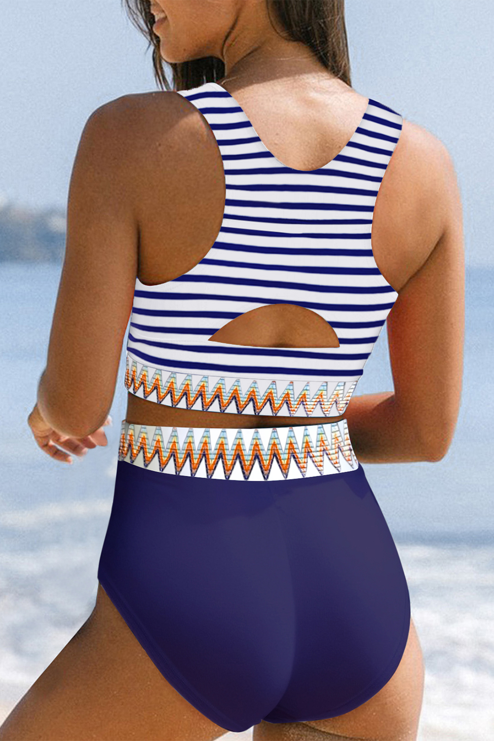 Yellow Contrast Trim Mix and Match High Waist 2pcs Swimsuit - loveforevers