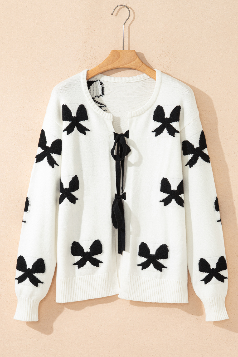 White Lace-up Bow Pattern Sweater Cardigan - loveforevers