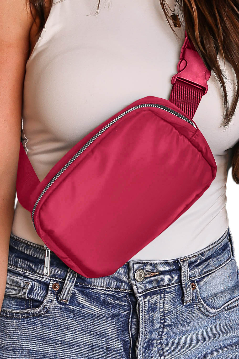 Fiery Red Waterproof Zipped Crossbody Chest Bag 20*5*14cm - loveforevers