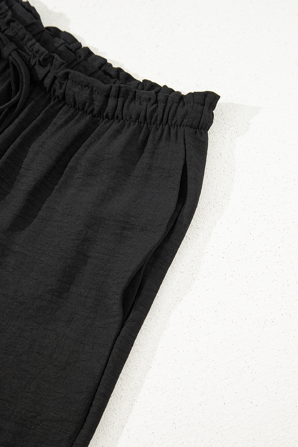 Black Drawstring Frilled Elastic Waistband Wide Leg Utility Trousers - loveforevers