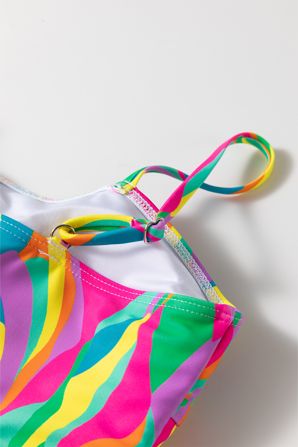 Multicolour Abstract Print Textured Spaghetti Strap High Waist Bikini Set - loveforevers