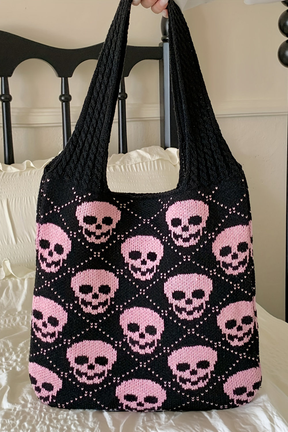 Black Halloween Skull Knitted Shoulder Bag - loveforevers