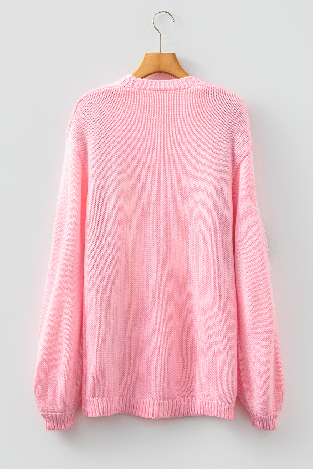 Light Pink Christmas Tree Print Open Front Drop Shoulder Midi Cardigan - loveforevers