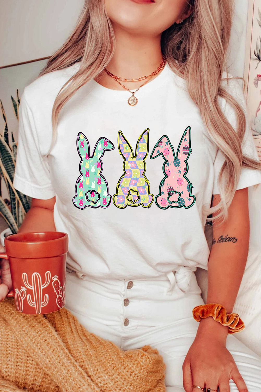 White Easter Bunny Graphic Crewneck Tee - loveforevers