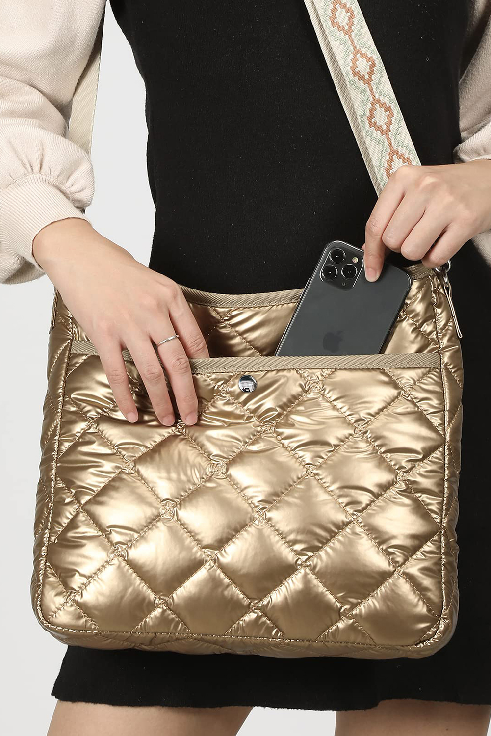 Gold Quilted Large Capacity Shoulder Bag - loveforevers