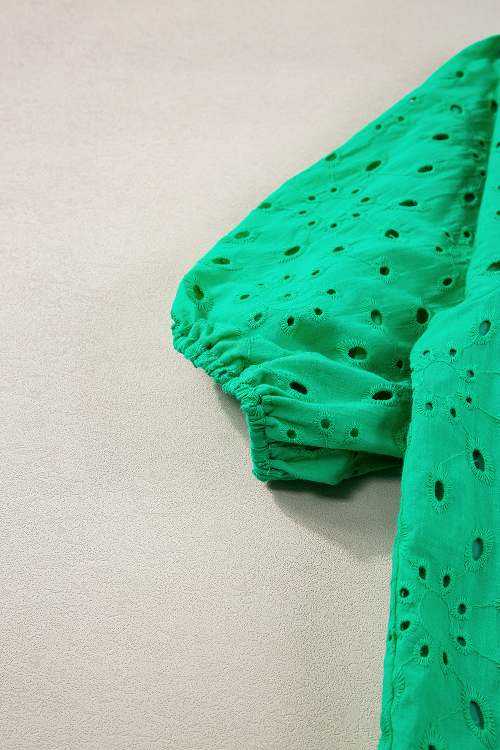 Green Flower Embroidered Hollow-out Puff Sleeve Blouse - loveforevers