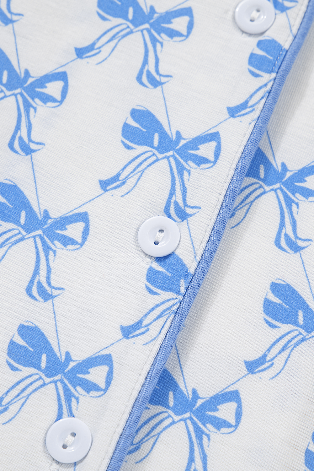 Sky Blue Bow Print Long Sleeve Shirt and Pants Soft Pajama Set - loveforevers