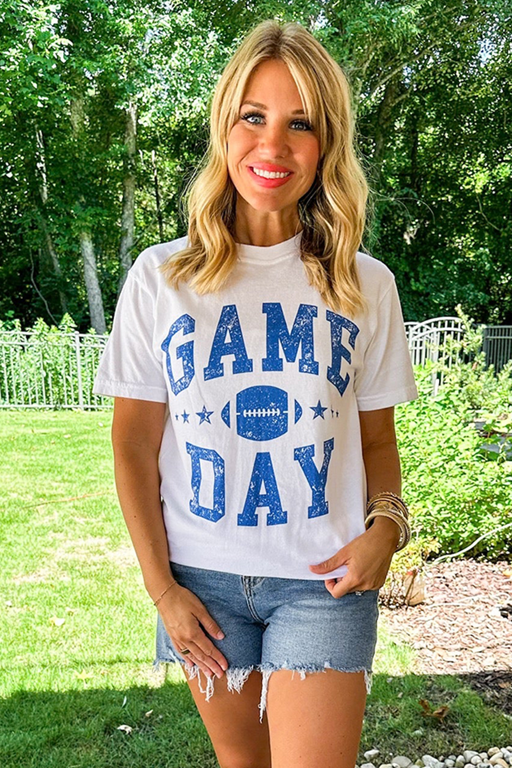 White GAME DAY Rugby Football Graphic Crewneck T Shirt - loveforevers