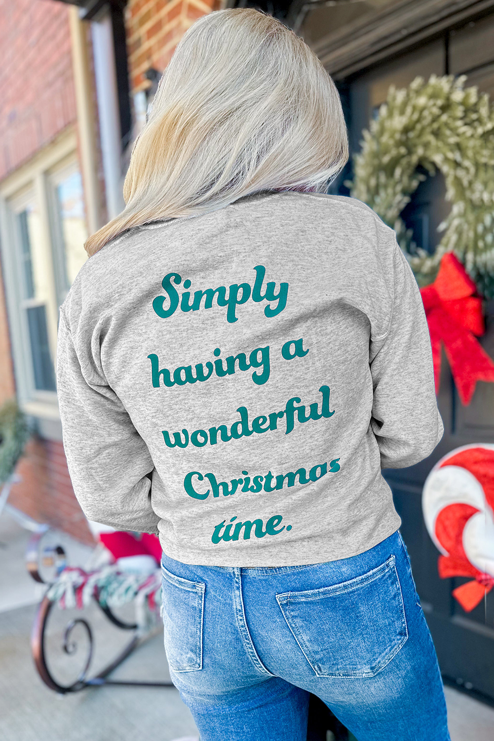 Gray 2-side Printed Christmas Tree Letter Graphic Sweatshirt - loveforevers