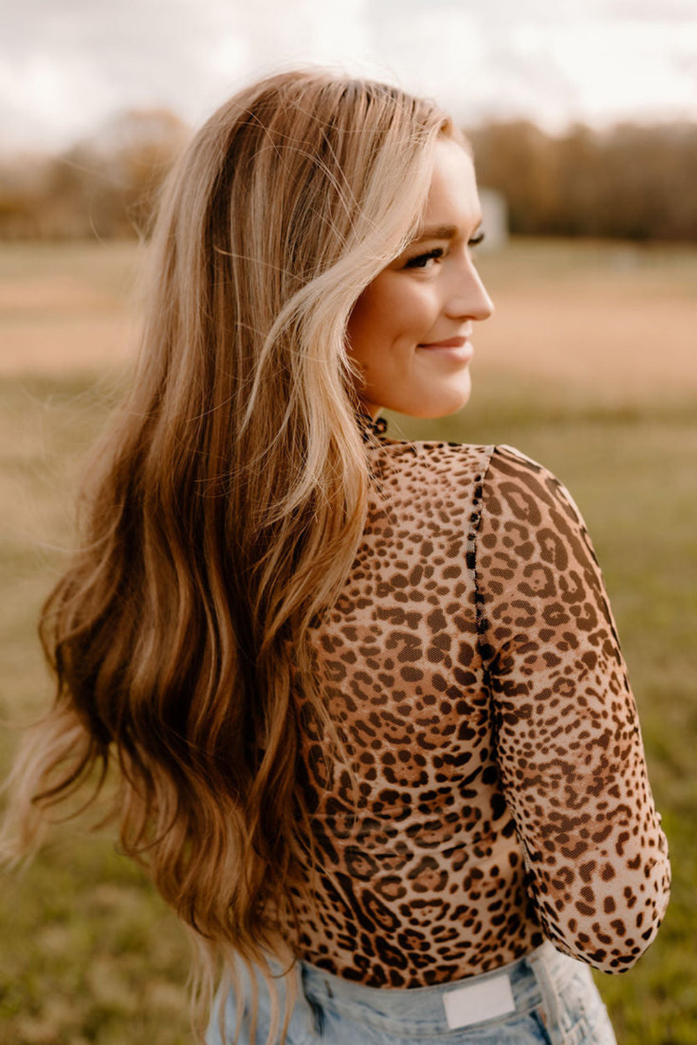 Brown Leopard Smocked Neck Mesh Long Sleeve Bodysuit - loveforevers