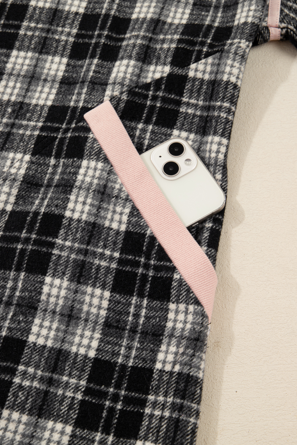 Black Plaid Polo Collar Zip up Contrast Trim Shift Long Sleeve Mini Dress - loveforevers