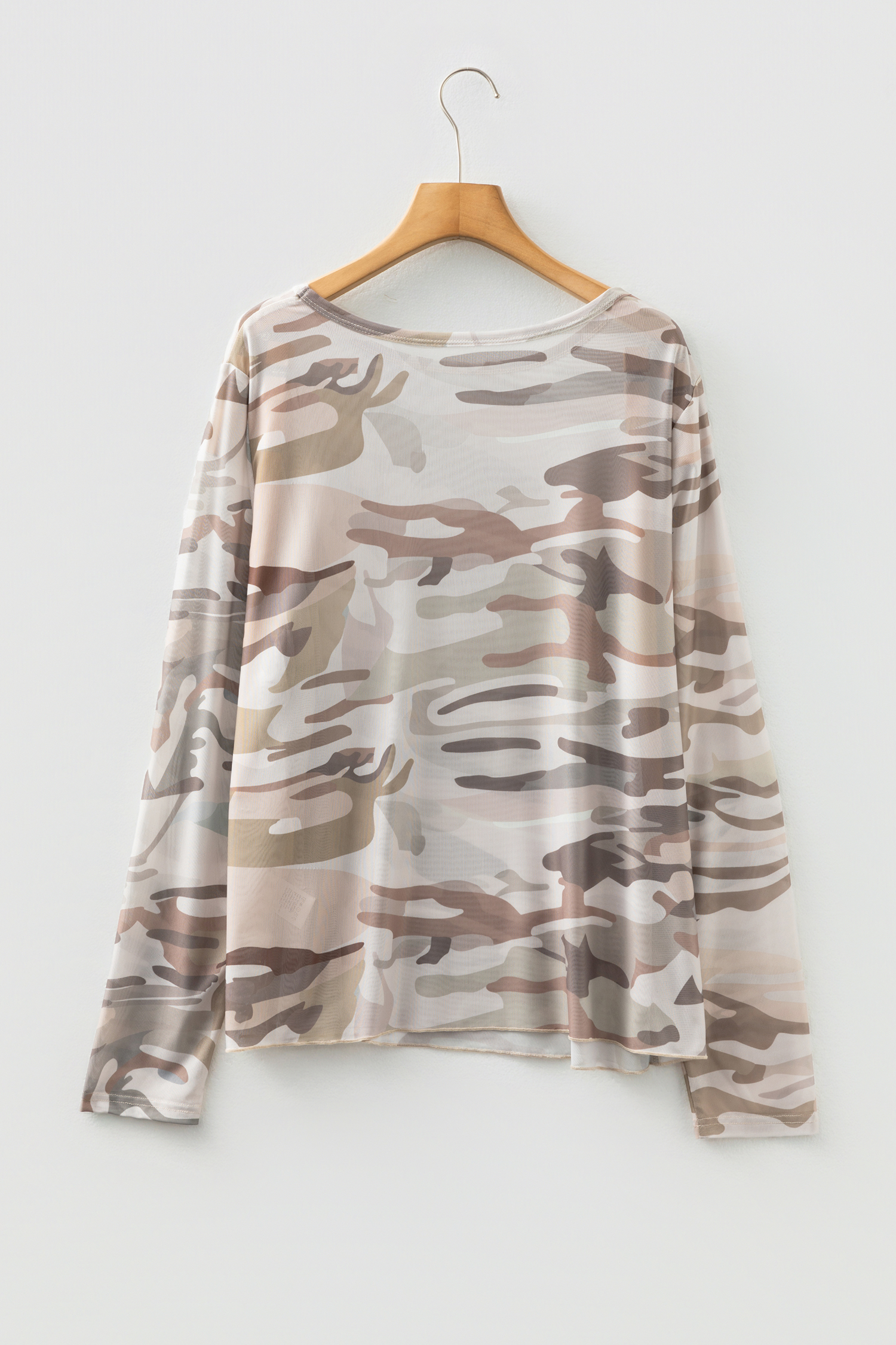 Western Fashion Camouflage Print Mesh Long Sleeve Top - loveforevers