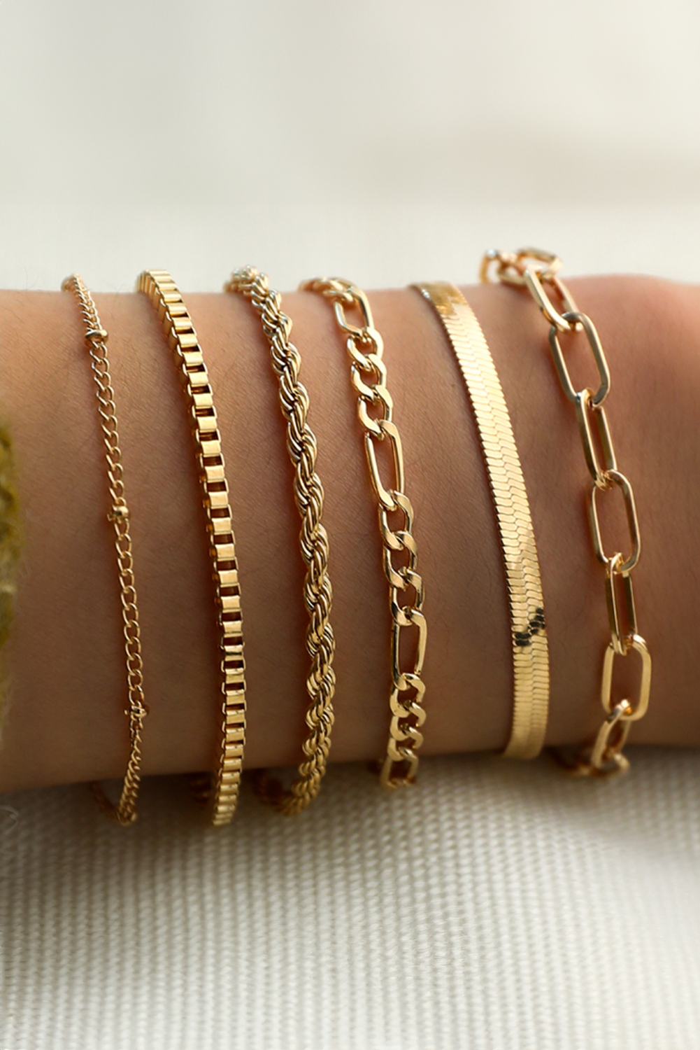 Gold Multi Layered Plated Adjustable Chain Bracelet Set - loveforevers