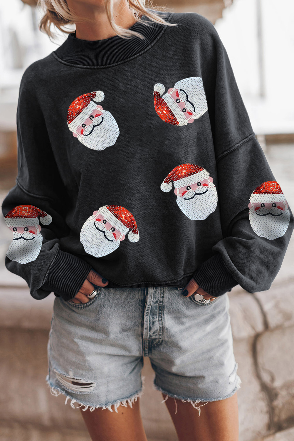 Black Sequined Santa Claus Christmas Fashion Sweatshirt - loveforevers