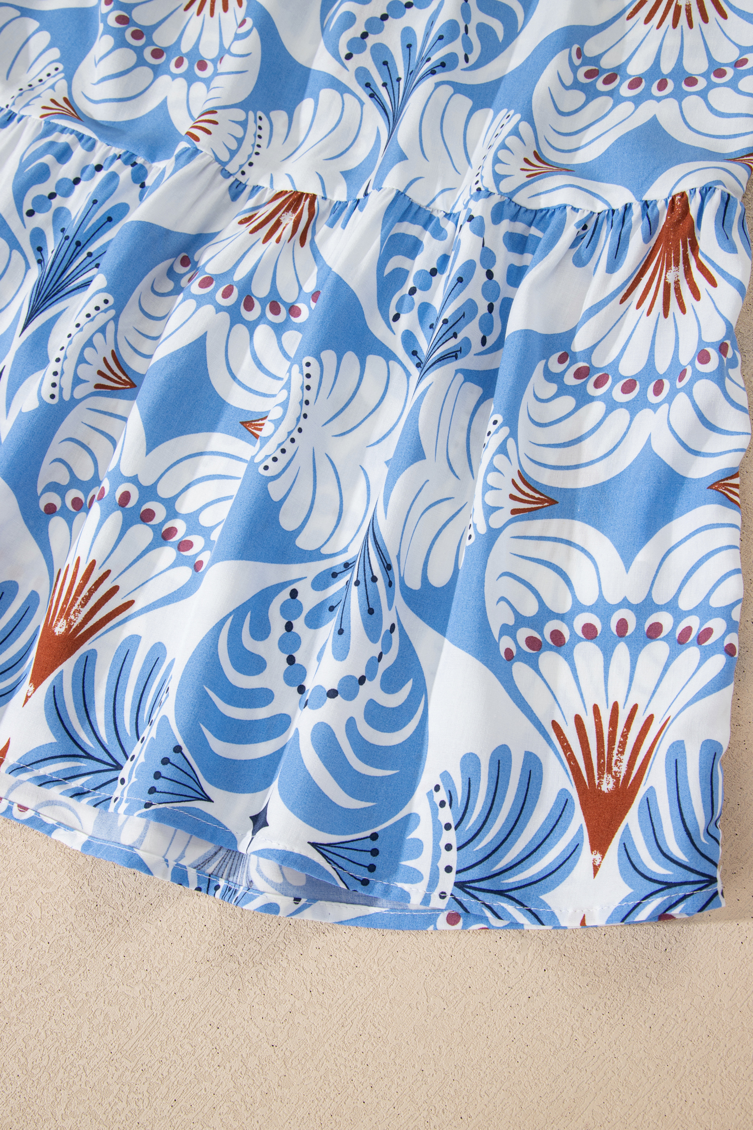 Sky Blue Tropical Botanic Print Flutter Sleeve Vacation Long Dress - loveforevers