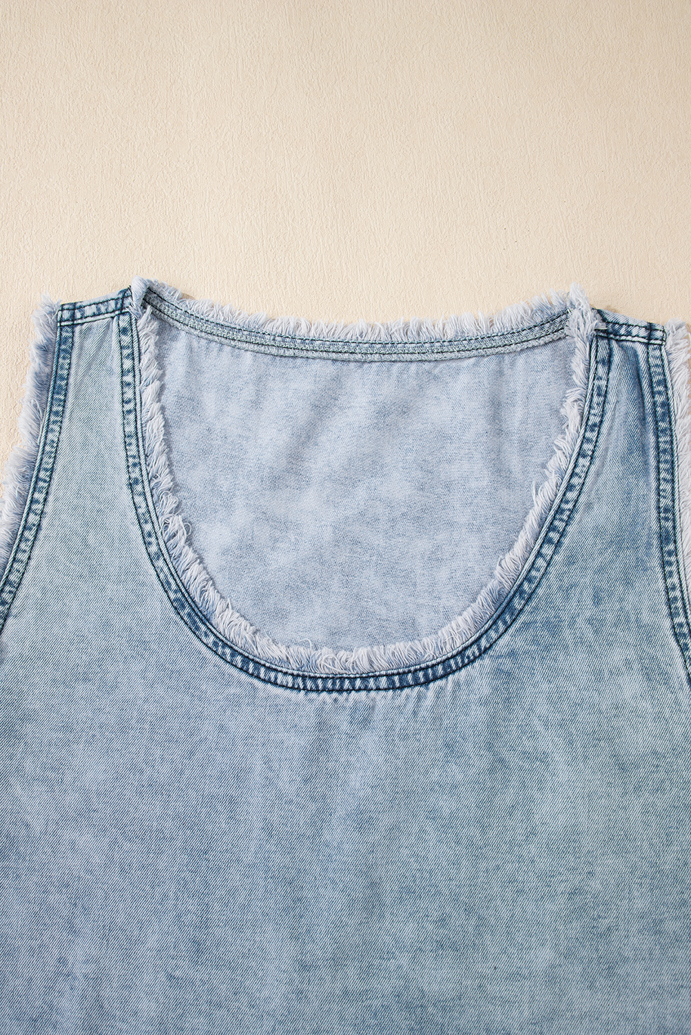 Beau Blue Mineral Wash Denim Frayed U Neck Sleeveless Top - loveforevers