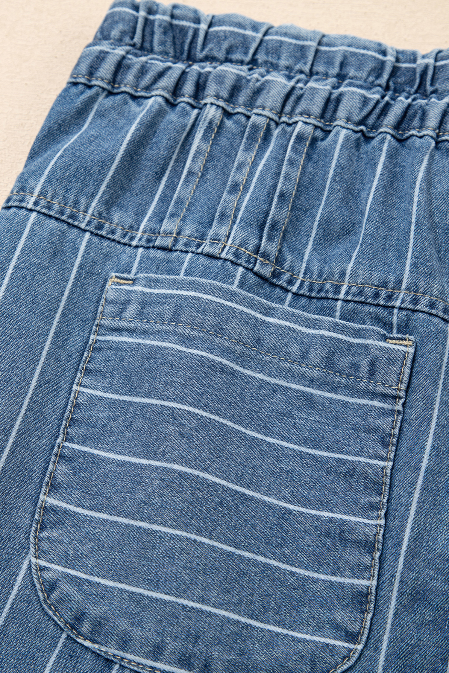 Sky Blue Stripe Button Pleated Drawstring Waist Casual Wide Leg Jeans - loveforevers