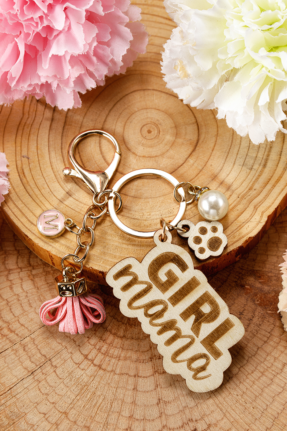 Pink Girl Mama Dog Claw Pearl Tassel Keychain - loveforevers