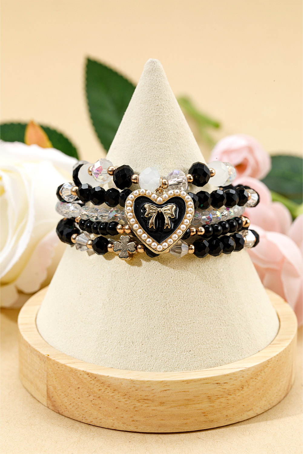 Black Heart Pendant Beaded Layered Bracelets - loveforevers