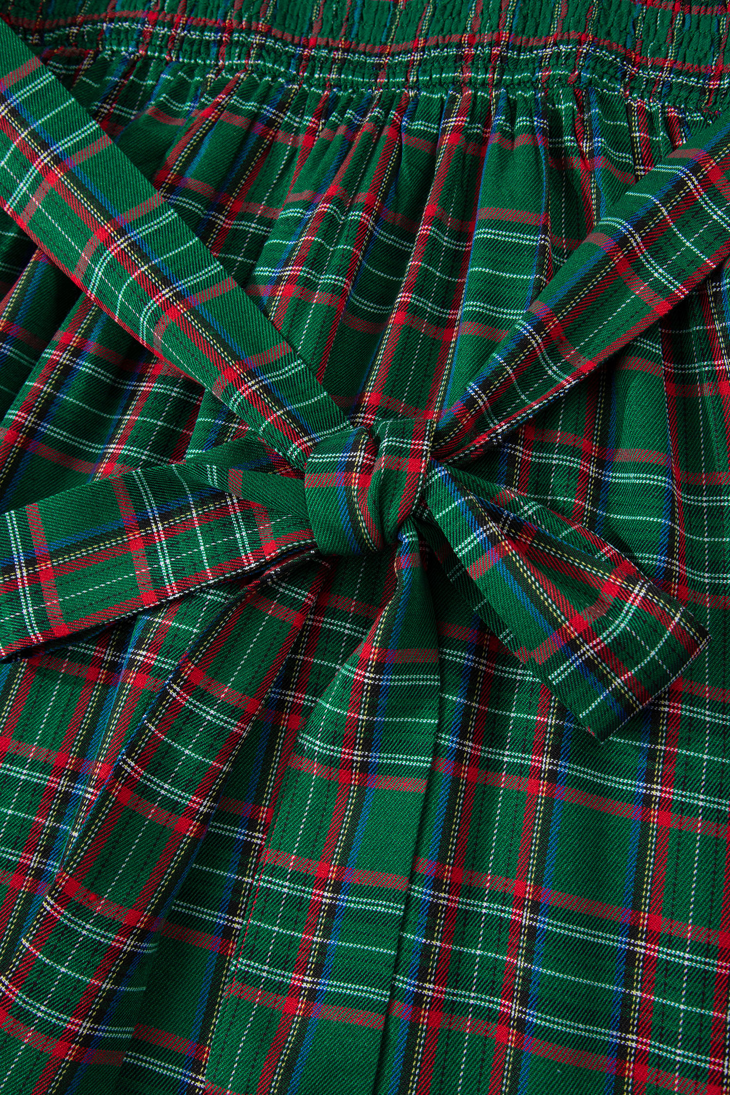 Red Tartan Plaid Square Neck Puff Sleeve Knot Waist Flared Midi Dress - loveforevers