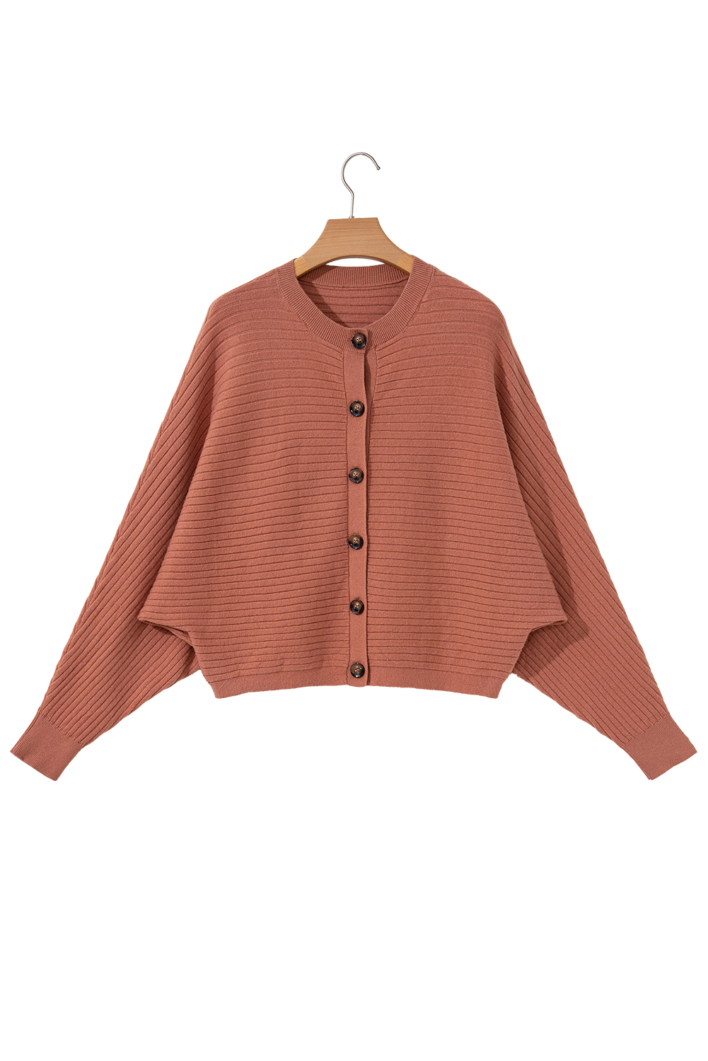 Apricot Pink Wide Rib Knit Button Front Dolman Sleeve Sweater Cardigan - loveforevers