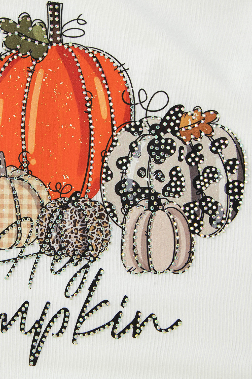 Beige Rhinestone Pumpkin Graphic Crewneck Thanksgiving Sweatshirt - loveforevers