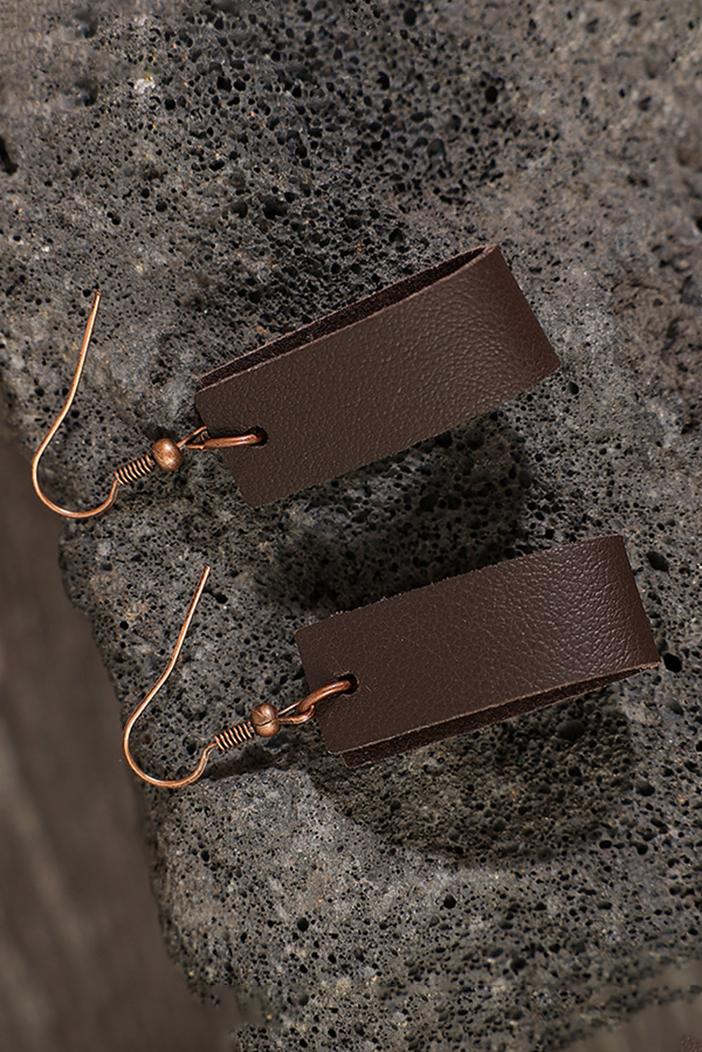 Dark Brown Circle PU Leather Drop Earrings - loveforevers
