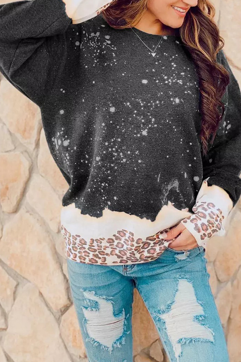 Fiery Red Leopard Bleached Pullover Sweatshirt - loveforevers