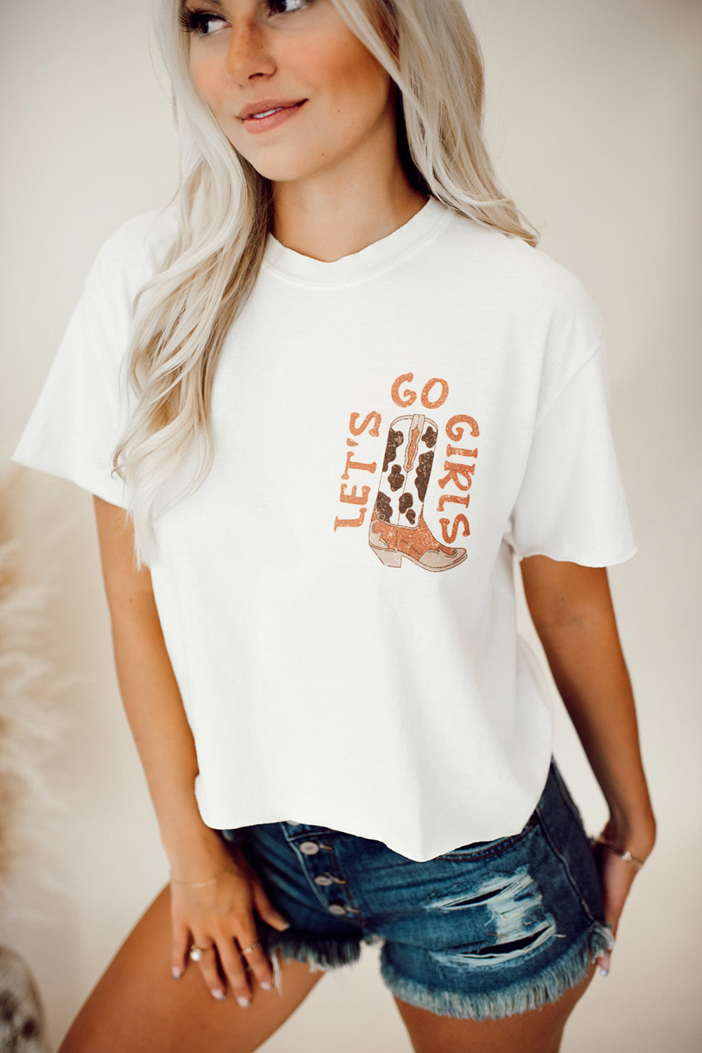 White Western Cowboy Boots Print Round Neck T Shirt - loveforevers
