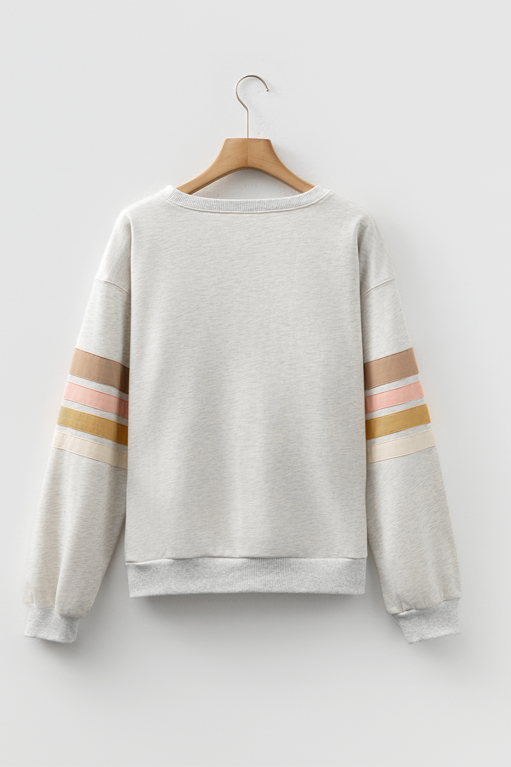 Beige Striped Drop Shoulder Round Neck Pullover and Jogger Pants Active Outfit - loveforevers