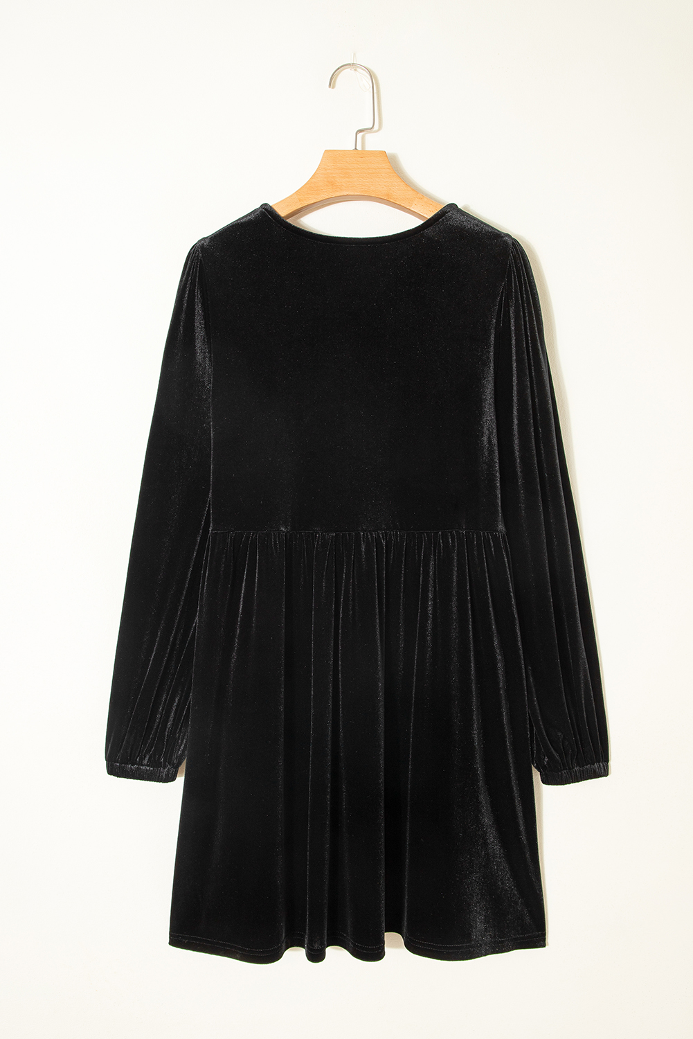 Black Front Tie Velvet Bubble Sleeve Mini Dress - loveforevers