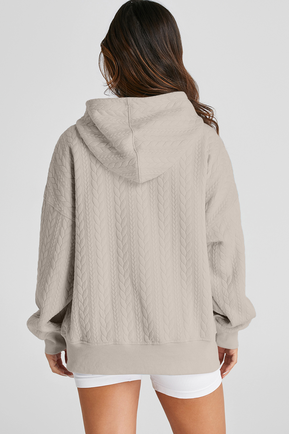 Smoke Gray Cable Textured Baggy Solid Hoodie - loveforevers