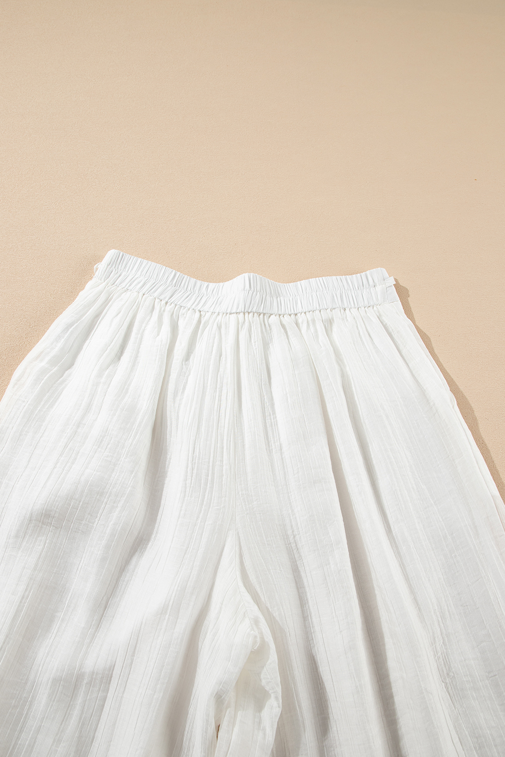 White Solid Drop Waist Pleated Wide Leg Casual Pants - loveforevers