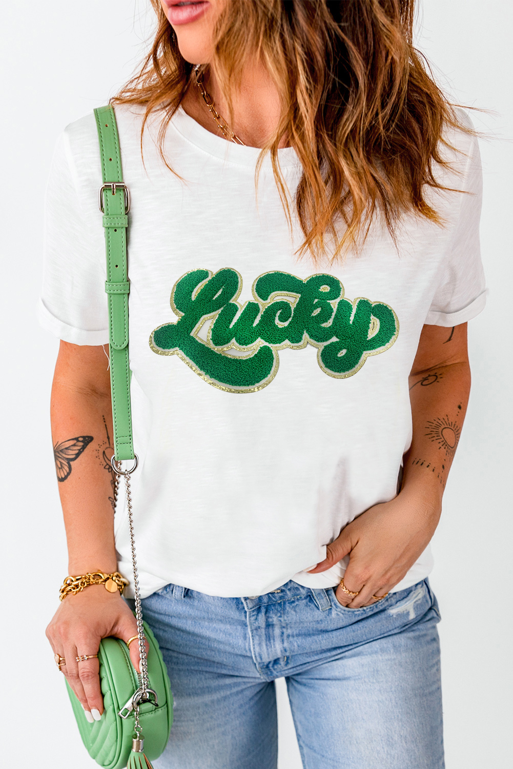 Black St. Patricks Lucky Clover Print O Neck T Shirt - loveforevers