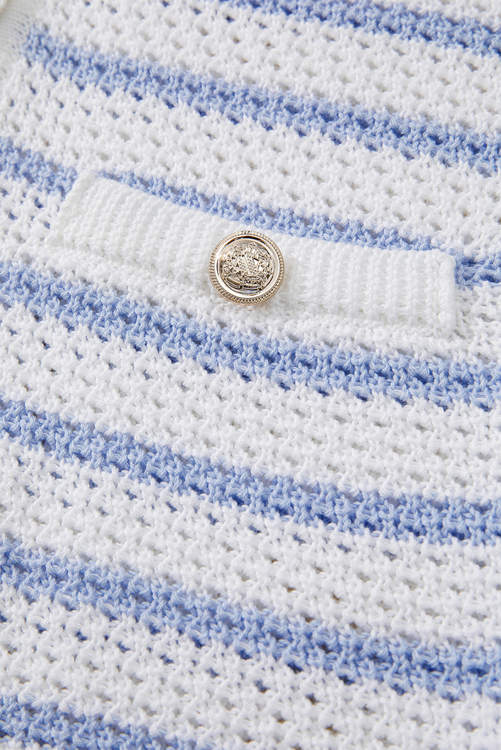 Sky Blue Stripe V Neck Gold Buttons Elegant Sweater Vest - loveforevers