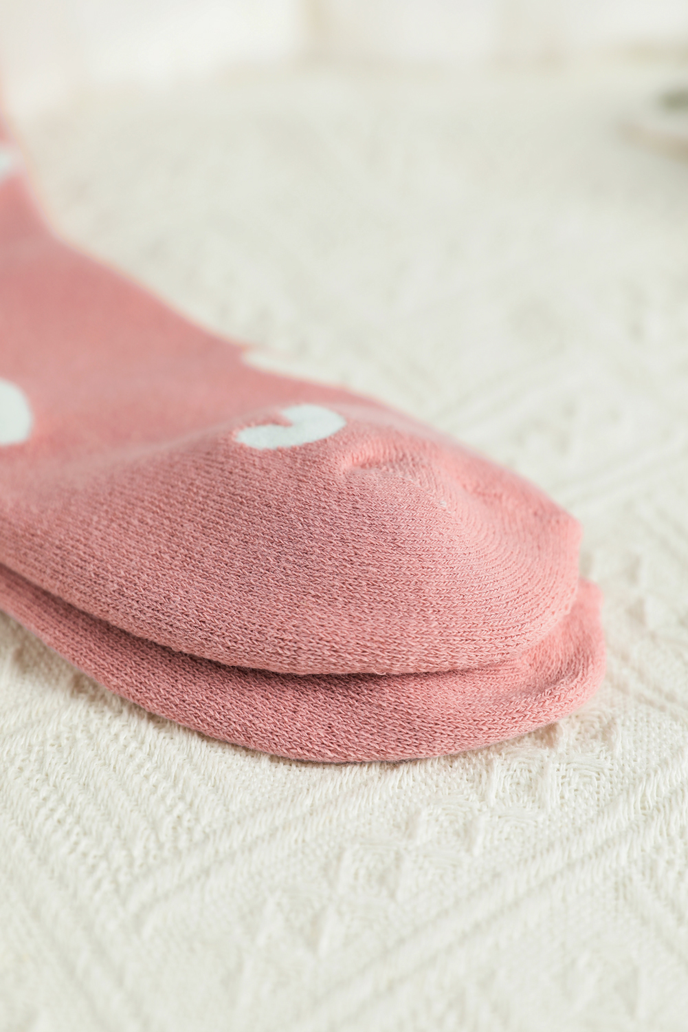 Pink Contrast Heart Print Ribbed Cuff Womens Crew Socks - loveforevers