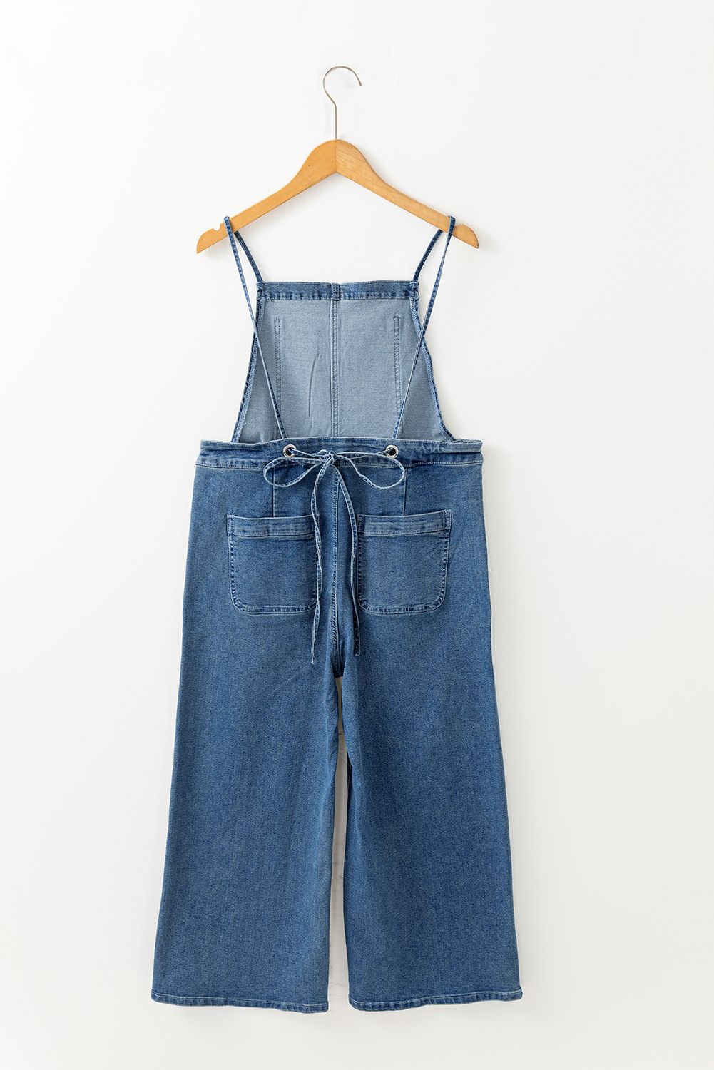 Dusk Blue Adjustable Tie Straps Cropped Wide Leg Denim Overalls - loveforevers