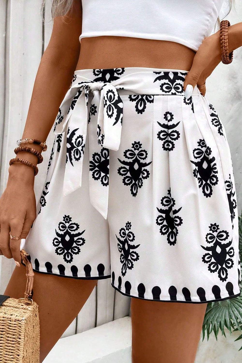 Beige Geometric Printed Sleeveless Hollowed Bowknot Back Mini Dress - loveforevers