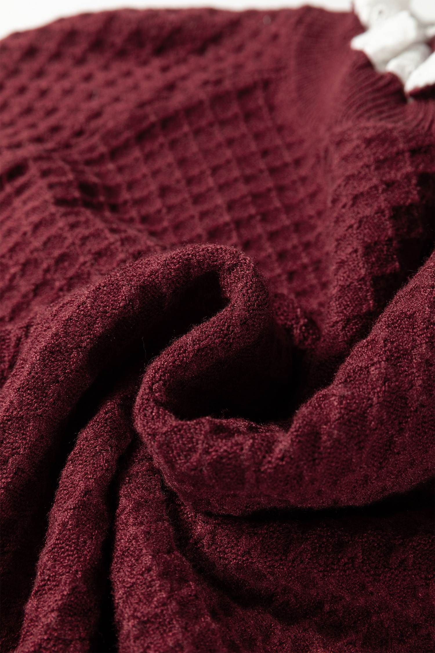 Burgundy  Contrast Lace Frilled Trim Raglan Sleeve Sweater - loveforevers