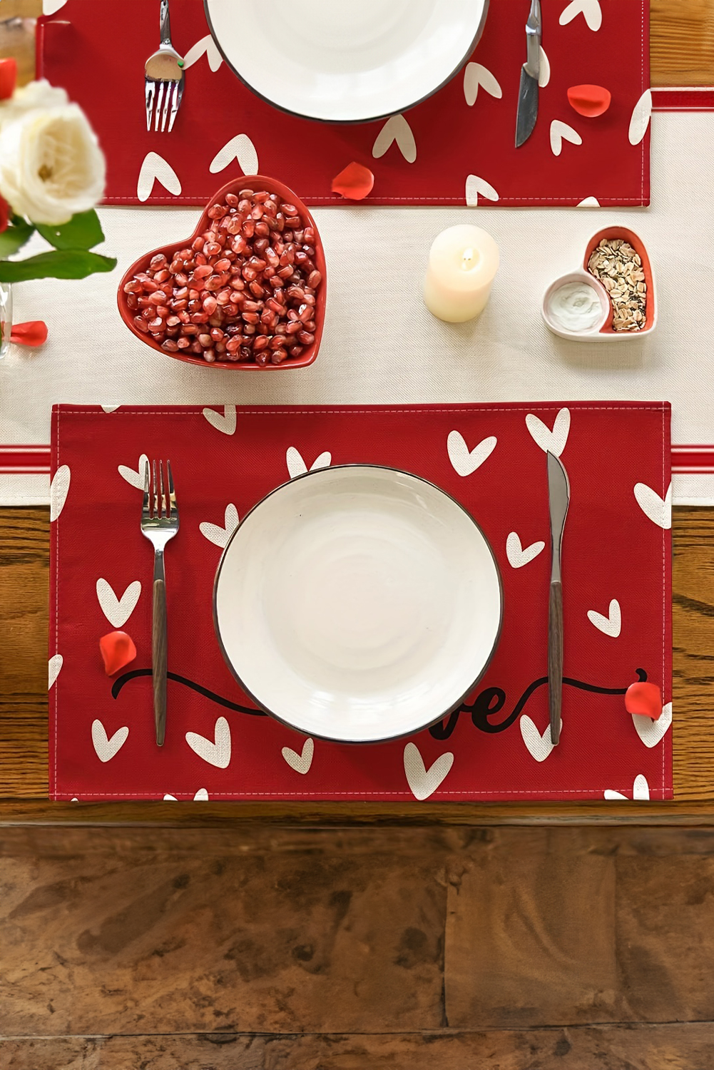 Racing Red Love Heart Print Antifouling Reusable Flax Placemat - loveforevers