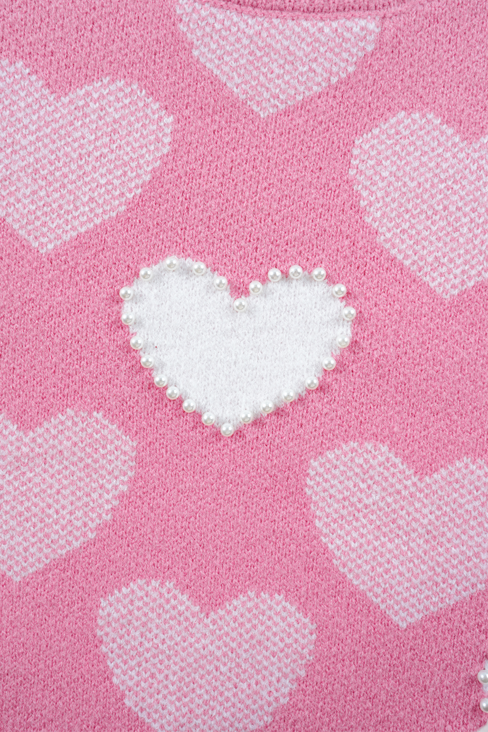 Pink Pearled Heart Print Valentines Crew Neck Sweater - loveforevers