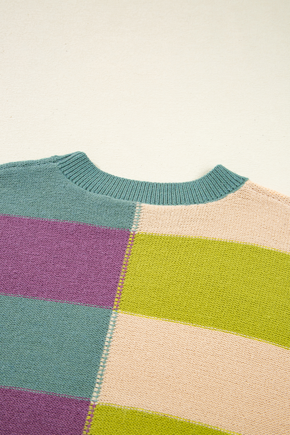 Green Stripe Drop Shoulder Ribbed Edge Casual Sweater - loveforevers