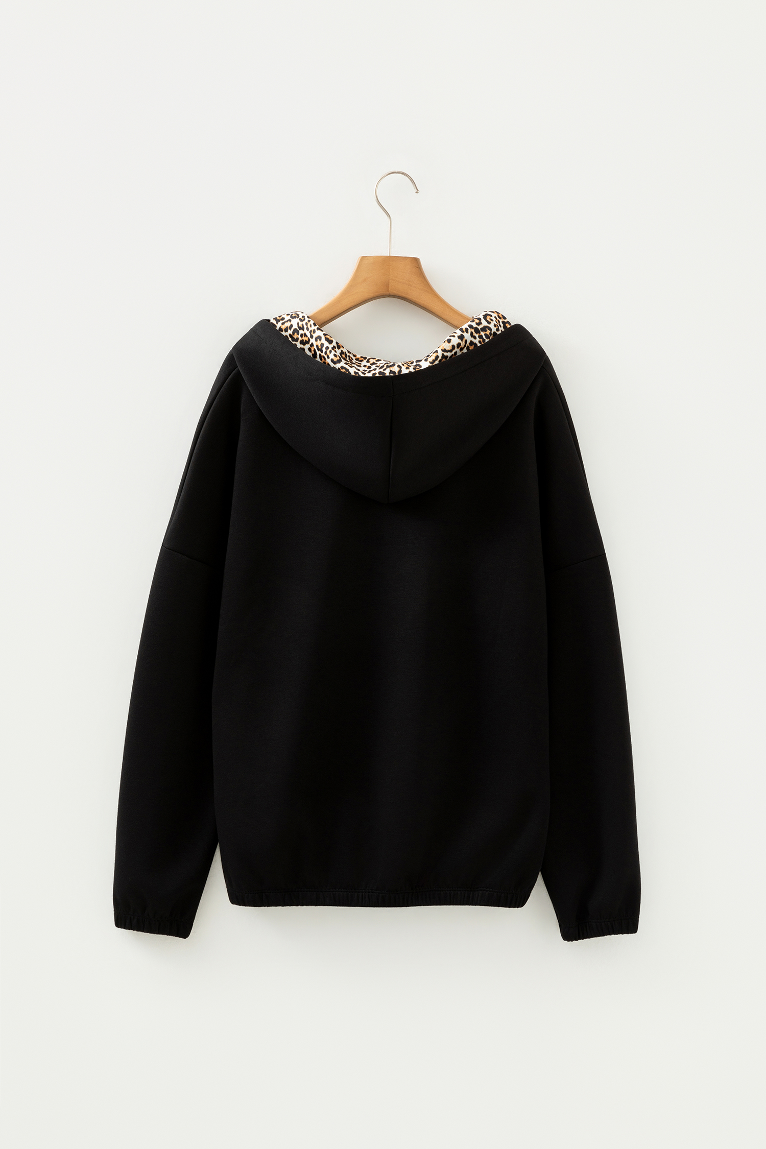 Jet Stream Leopard Contrast Drawstring Hood Drop Shoulder Loose Top - loveforevers