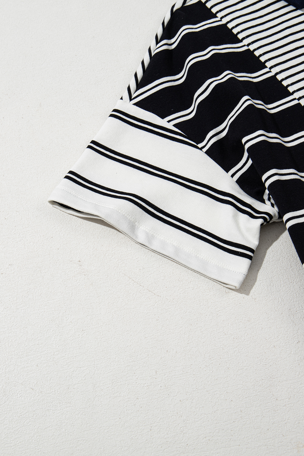 Black Stripe Half Placket Polo T Shirt Dress - loveforevers
