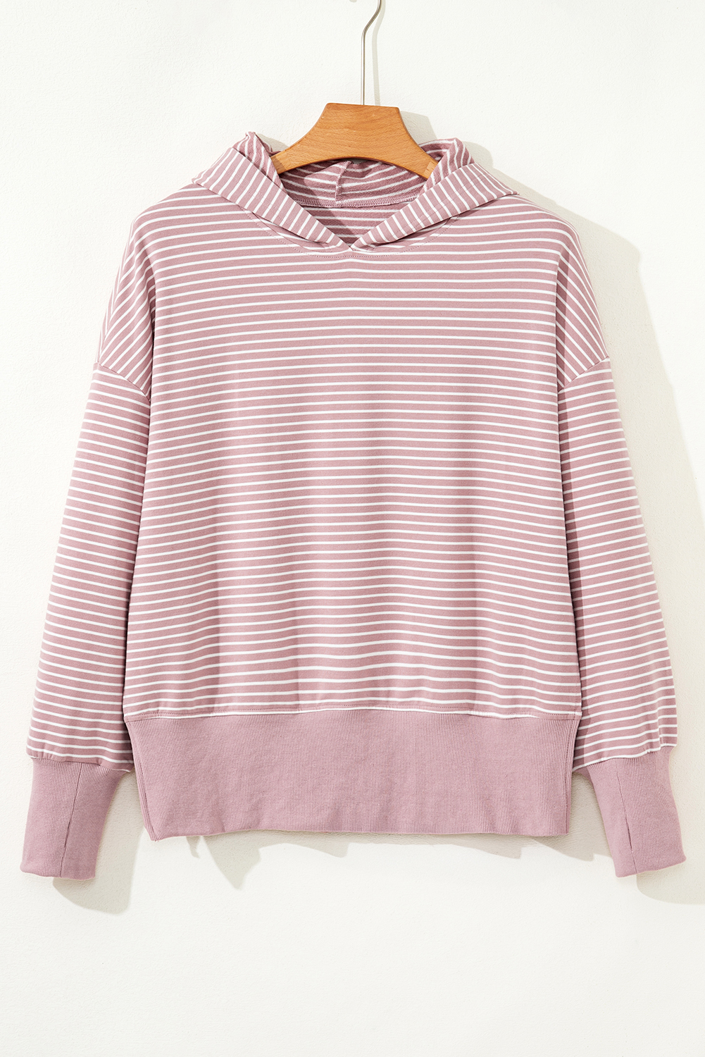 Purple Stripe Thumbhole Side Slits Drop Shoulder Loose Fit Hoodie - loveforevers