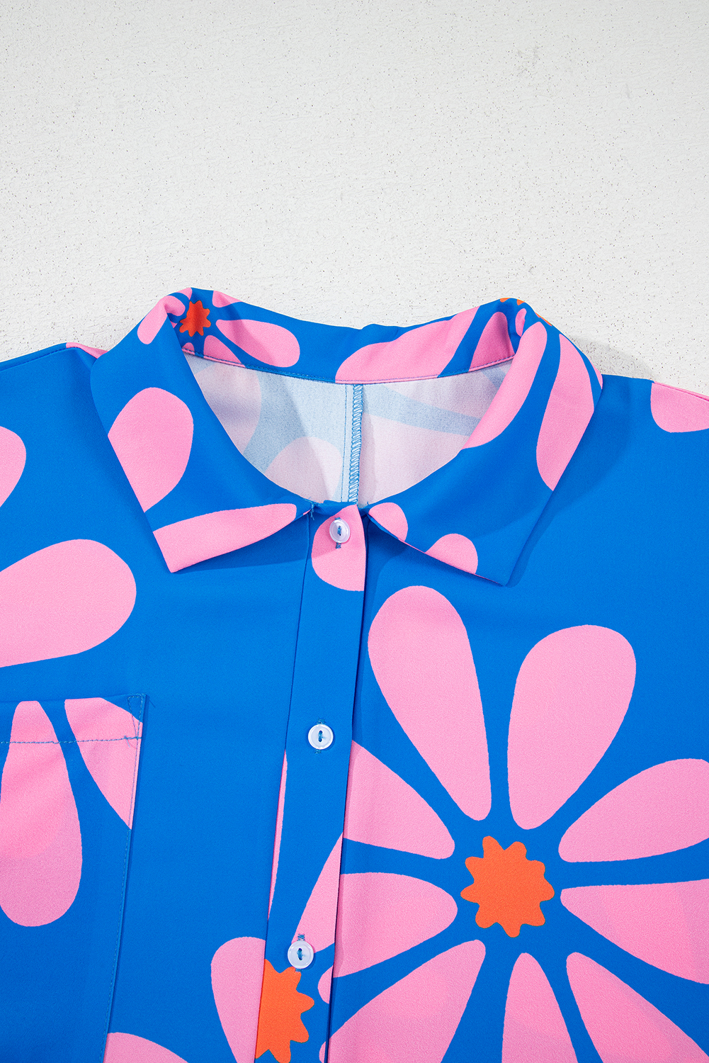 Blue Summer Flower Print Shirt Collar Button Front Loose Romper - loveforevers