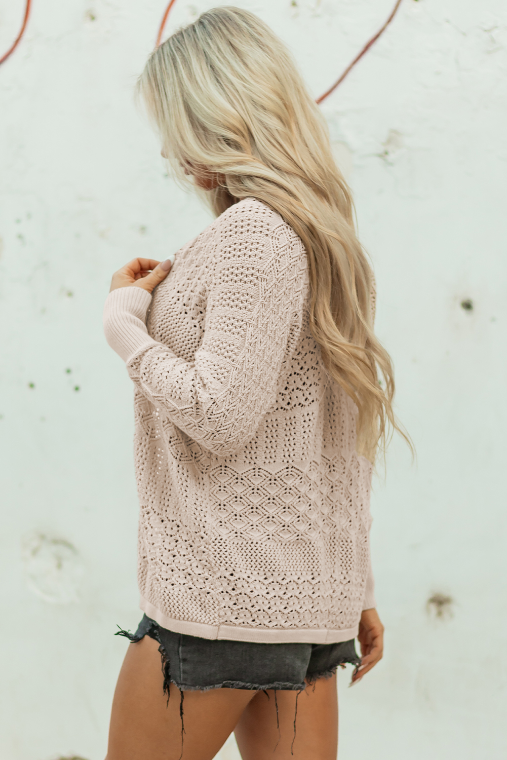 Redwood Burl Mixed Pattern Knitted Open Front Plus Cardigan - loveforevers